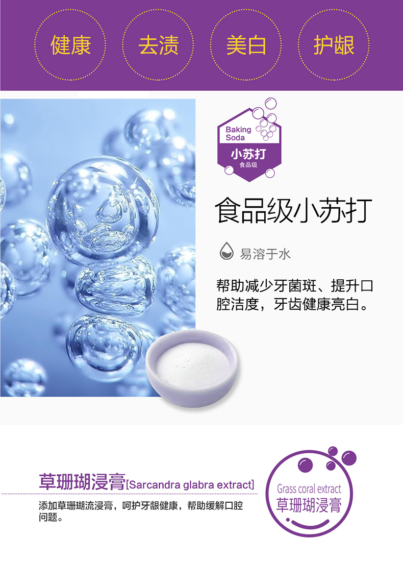 草珊瑚小苏打多效plus牙膏白祛黄口臭牙刷牙膏套装家庭装